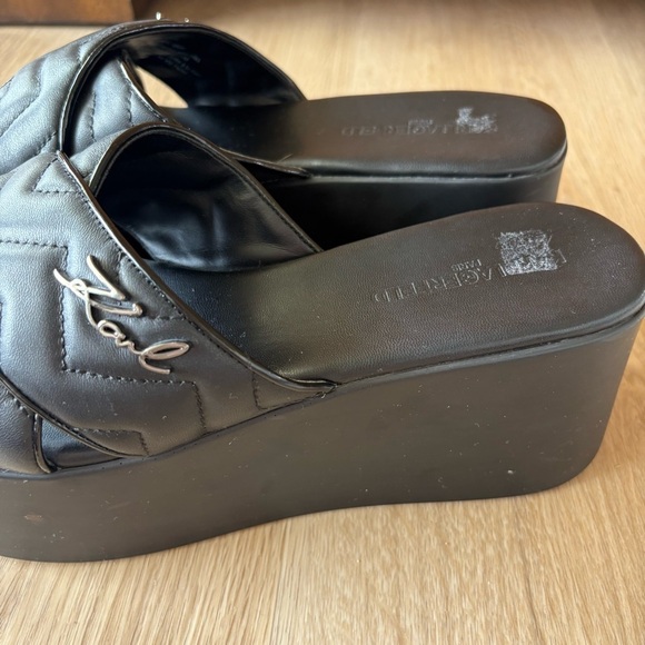 ** Karl Lagerfeld Paris Womens Ramona Black Leather Platform Sandals Shoes 9.5 - Picture 4 of 7